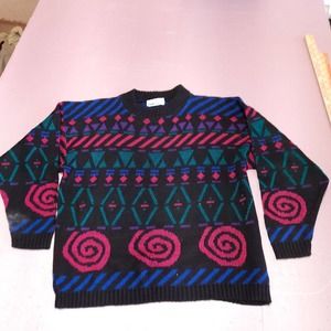 Vintage Jamknits Sweater Women‎ Large Black Tight Knit Ladies Fair Isle Pattern